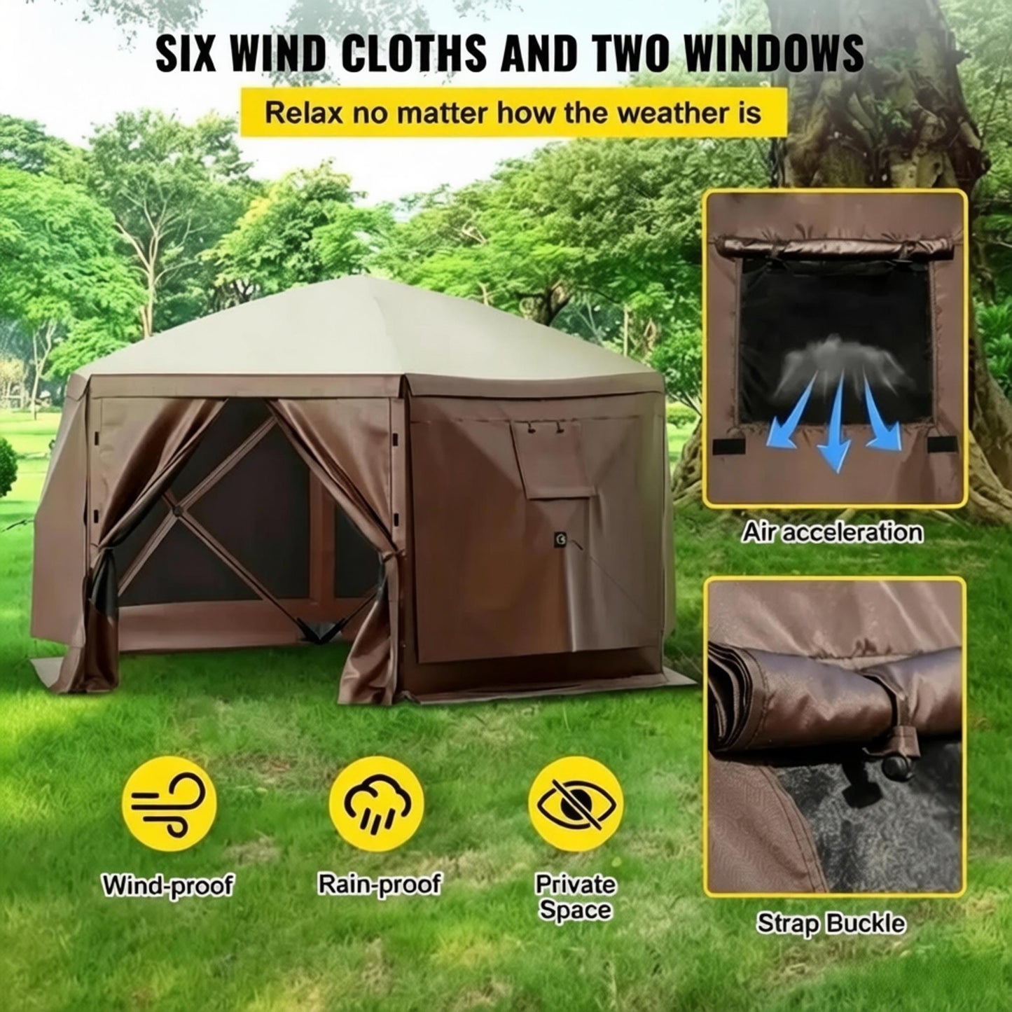 12FT Hexagon Pop Up Screen Tent, Waterproof Outdoor Mesh Gazebo Shelter
