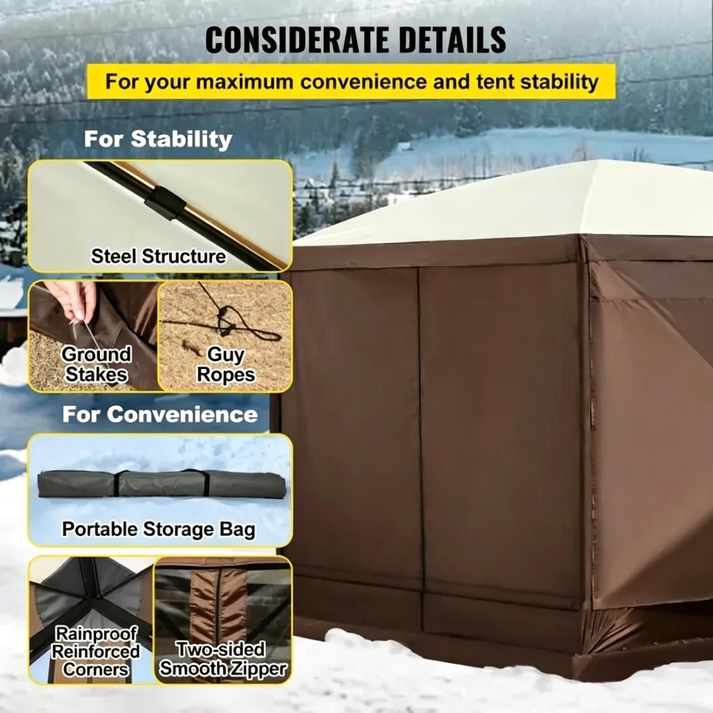 12FT Hexagon Pop Up Screen Tent, Waterproof Outdoor Mesh Gazebo Shelter