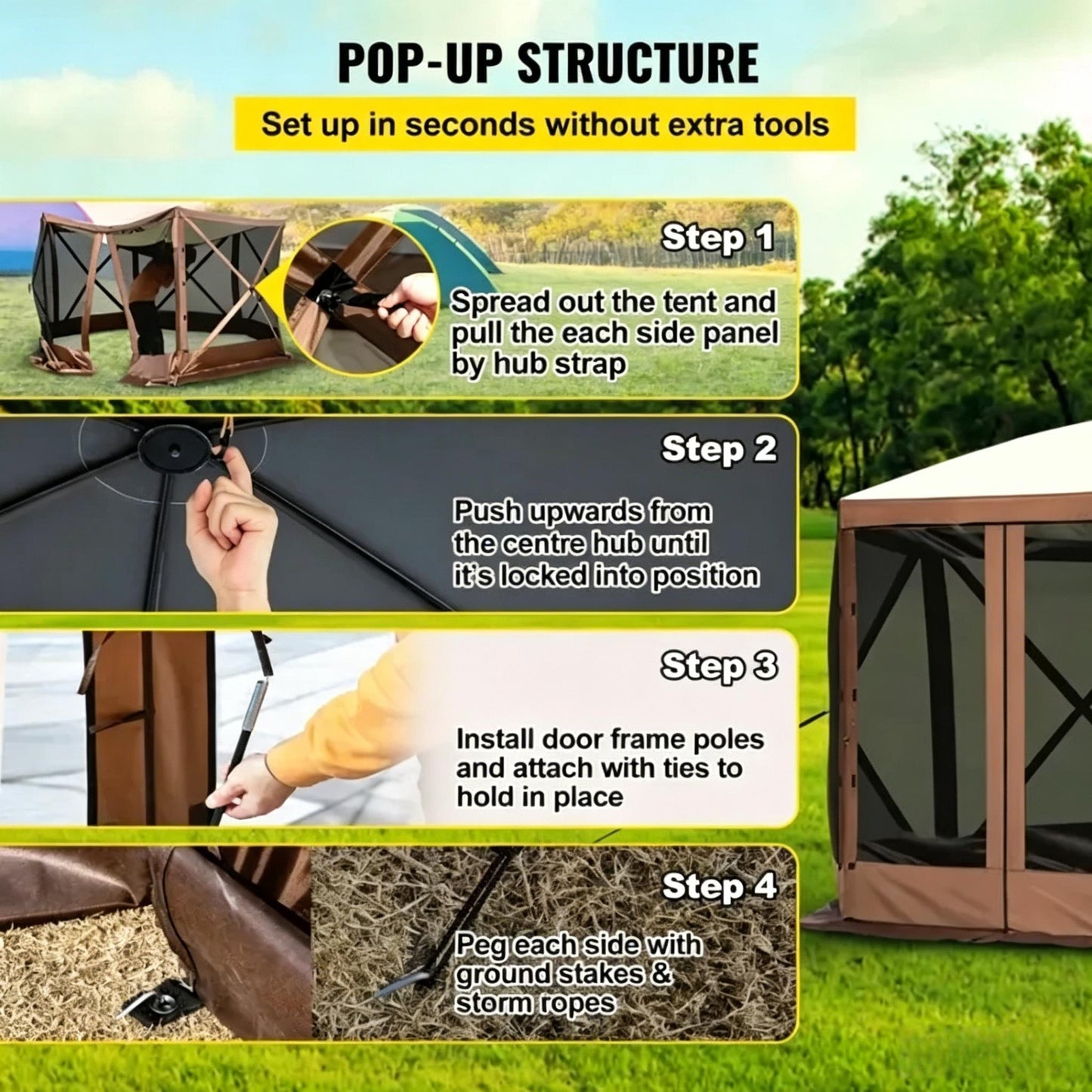 12FT Hexagon Pop Up Screen Tent, Waterproof Outdoor Mesh Gazebo Shelter
