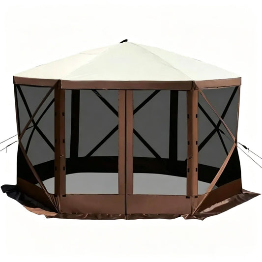 12FT Hexagon Pop Up Screen Tent, Waterproof Outdoor Mesh Gazebo Shelter