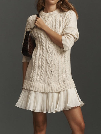 Cable knit sweater mini dress